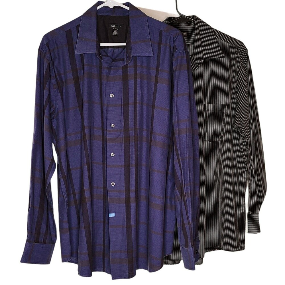Lot of 2 Van Heusen & Arrow 17 34/35 Non-Iron Men's XL Shirts L/S Button-Front